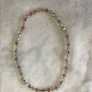 Vintage green and pink crystal necklace